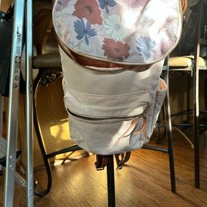 Erin Condren Floral Canvas Backpack with Cream and Brown Accents